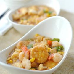 蚝油虾仁烧玉子豆腐