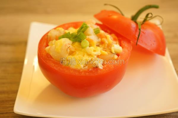 虾仁炒蛋番茄盅的做法_虾仁炒蛋番茄盅的做法