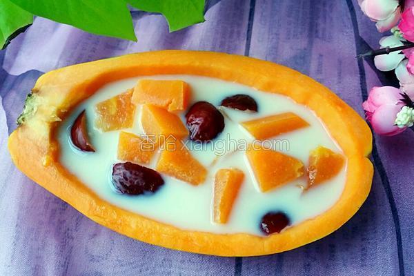 木瓜红枣炖鲜奶的做法_木瓜红枣炖鲜奶的做法