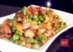 肉粒炒豆角豌豆的做法图解8