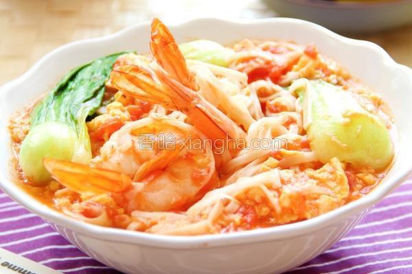 鲜虾番茄鸡蛋面的做法_鲜虾番茄鸡蛋面的做法