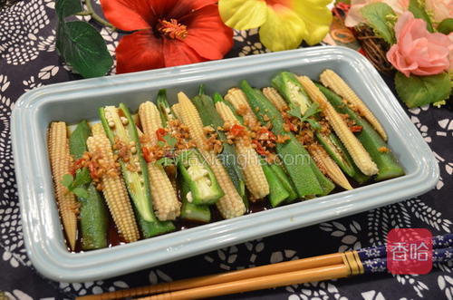 蒜香秋葵拌玉米笋