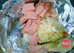 锡纸蒜蓉鲜虾金针菇火腿的做法图解4