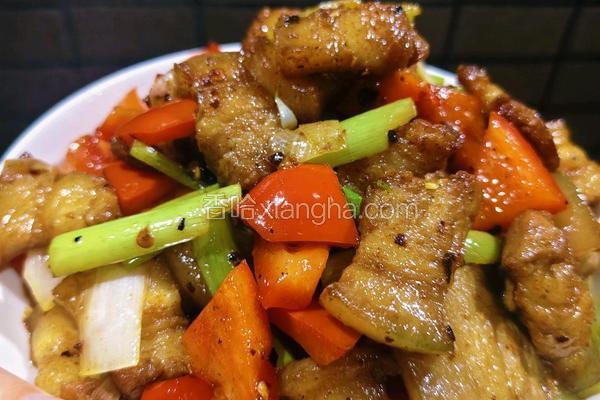  家常大葱红椒炒五花肉